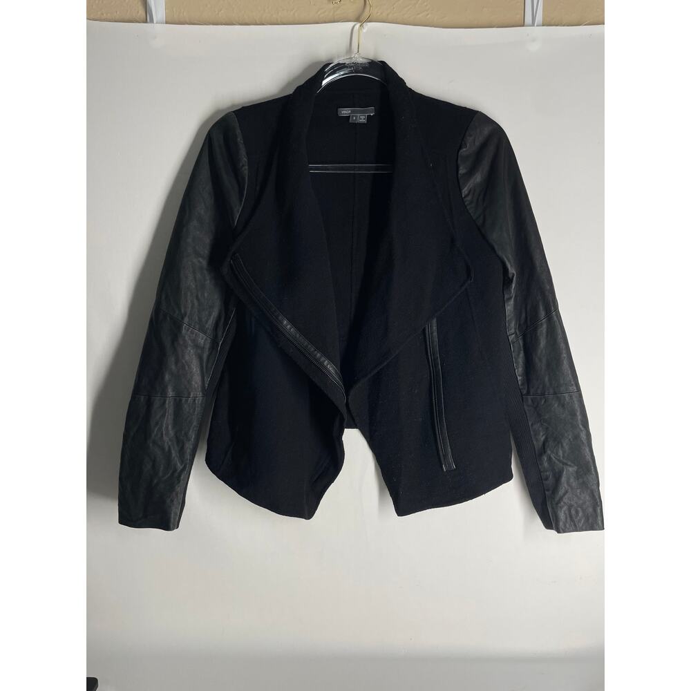 Vince Wool Leather Black Moto Asymmetrical Zip Jacket Size Small w pockets